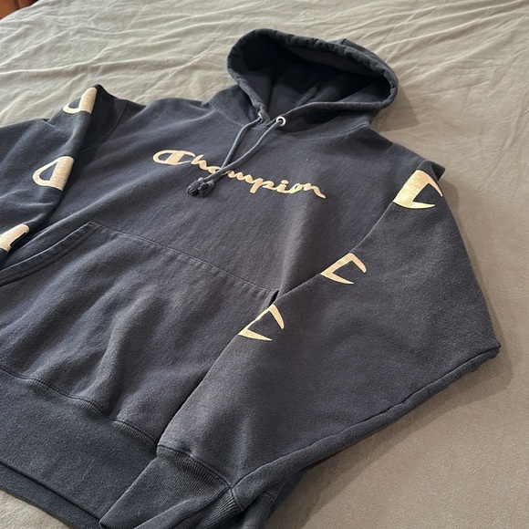 Champion Men's Vintage Black Hoodie, High GSM, Size Large - Picture 2 of 5